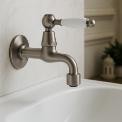 PB Classic wall washbasin tap with white lever cold water stainless steel 1208853532